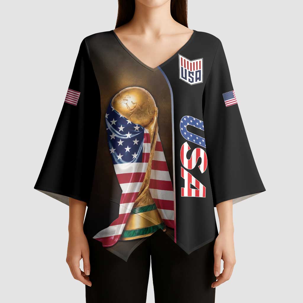 Personalized  USA Football 2026 Kimono Sleeve Blouse Trophy Flag Pride Art