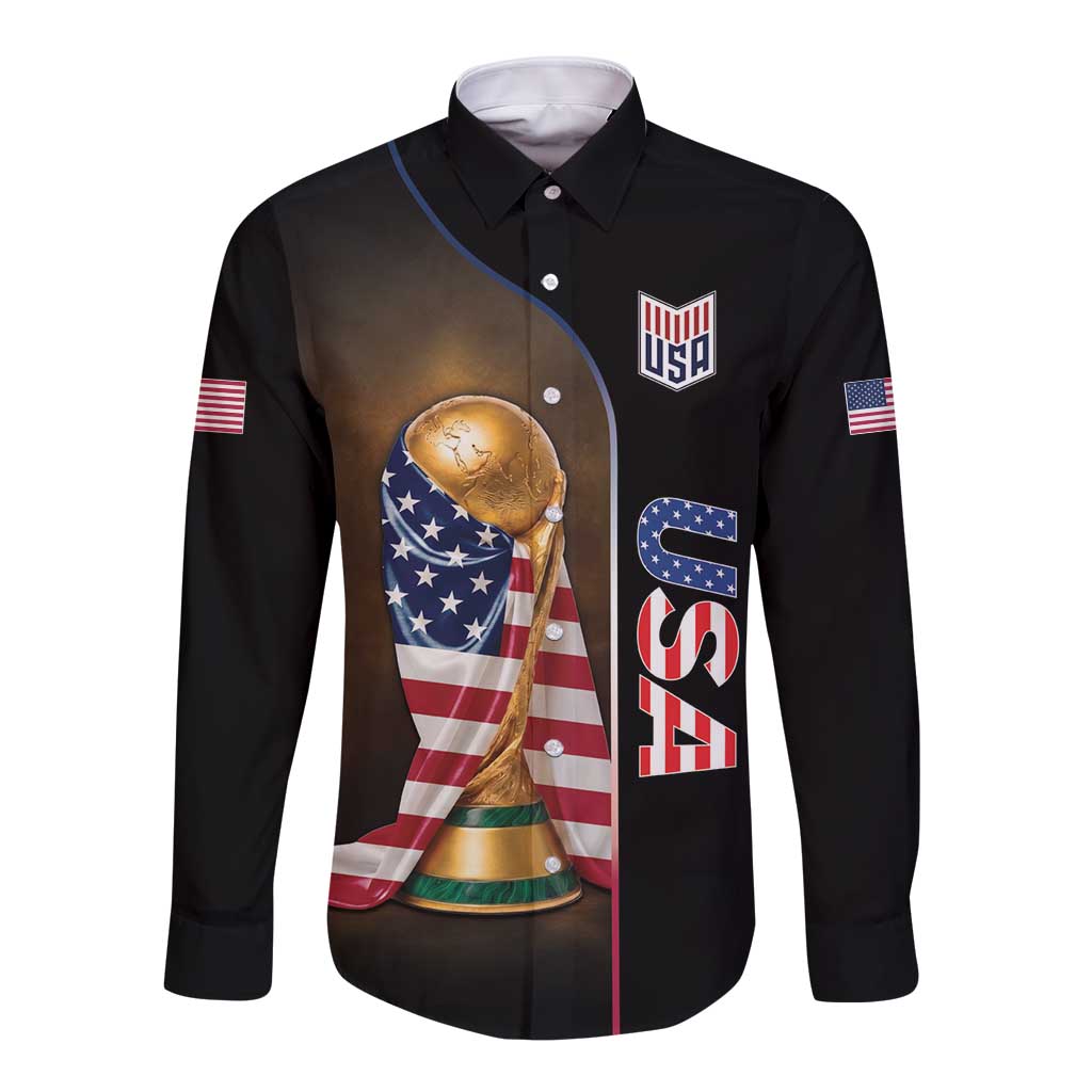 Personalized  USA Football 2026 Long Sleeve Button Shirt Trophy Flag Pride Art