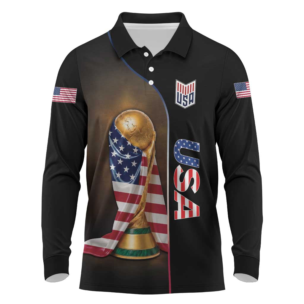 Personalized  USA Football 2026 Long Sleeve Polo Shirt Trophy Flag Pride Art