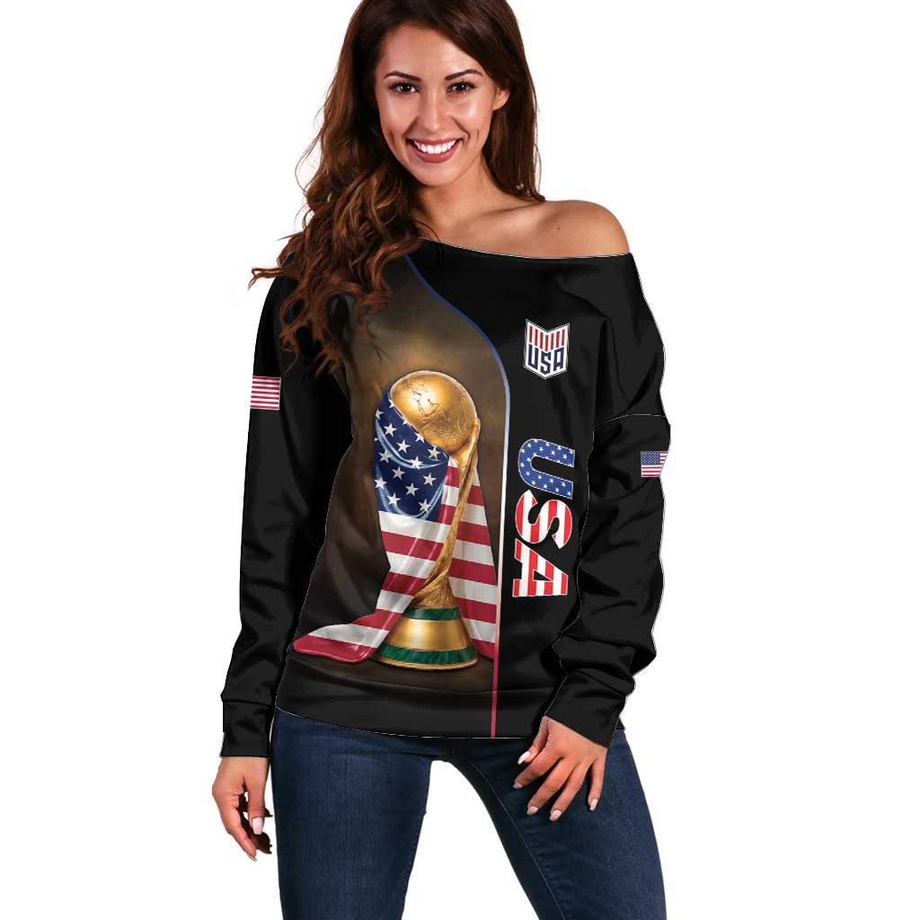 Personalized  USA Football 2026 Off Shoulder Sweater Trophy Flag Pride Art