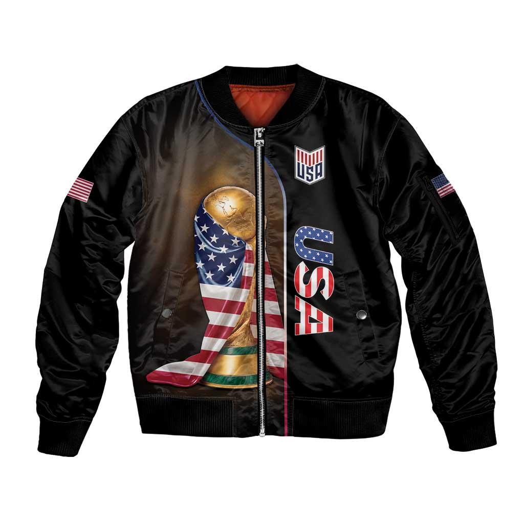 Personalized  USA Football 2026 Sleeve Zip Bomber Jacket Trophy Flag Pride Art