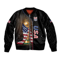 Personalized  USA Football 2026 Sleeve Zip Bomber Jacket Trophy Flag Pride Art