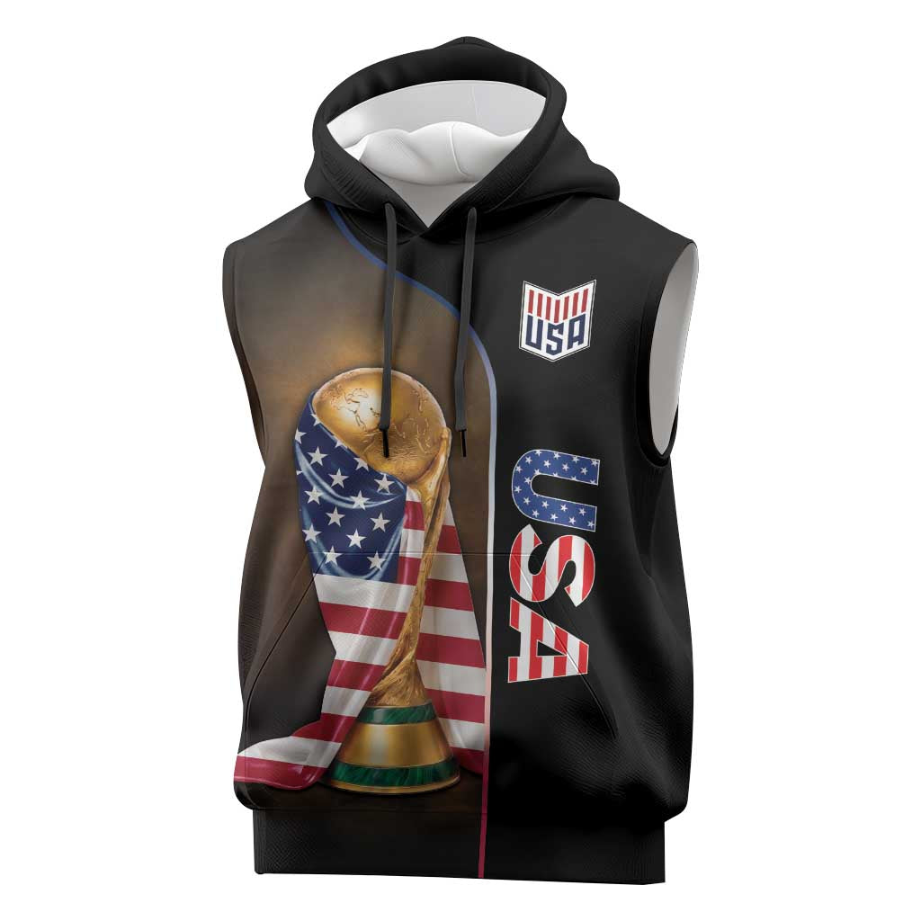 Personalized  USA Football 2026 Sleeveless Hoodie Trophy Flag Pride Art