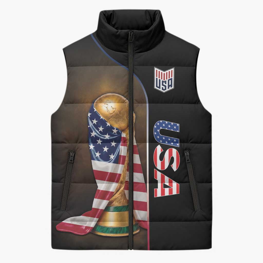 Personalized  USA Football 2026 Sleeveless Puffer Jacket Trophy Flag Pride Art