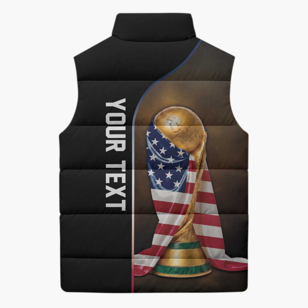 Personalized  USA Football 2026 Sleeveless Puffer Jacket Trophy Flag Pride Art