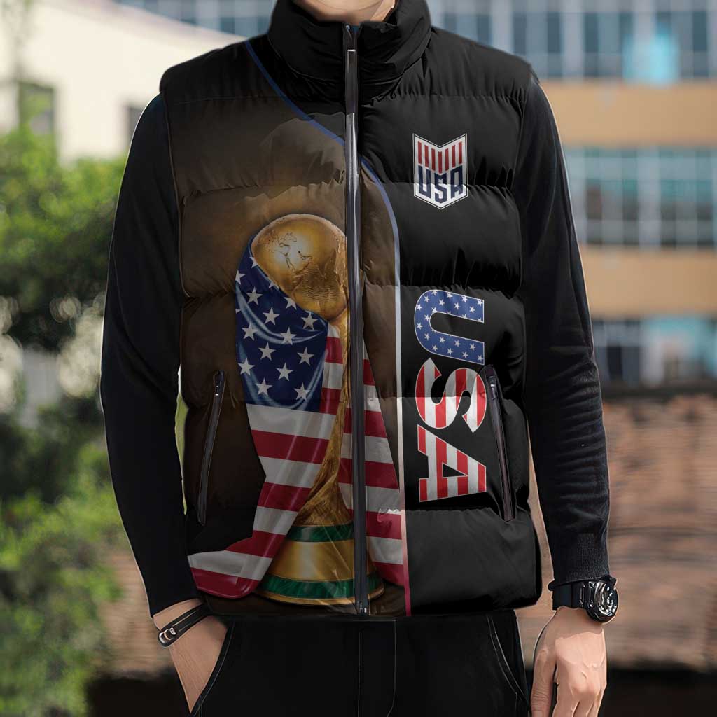 Personalized  USA Football 2026 Sleeveless Puffer Jacket Trophy Flag Pride Art