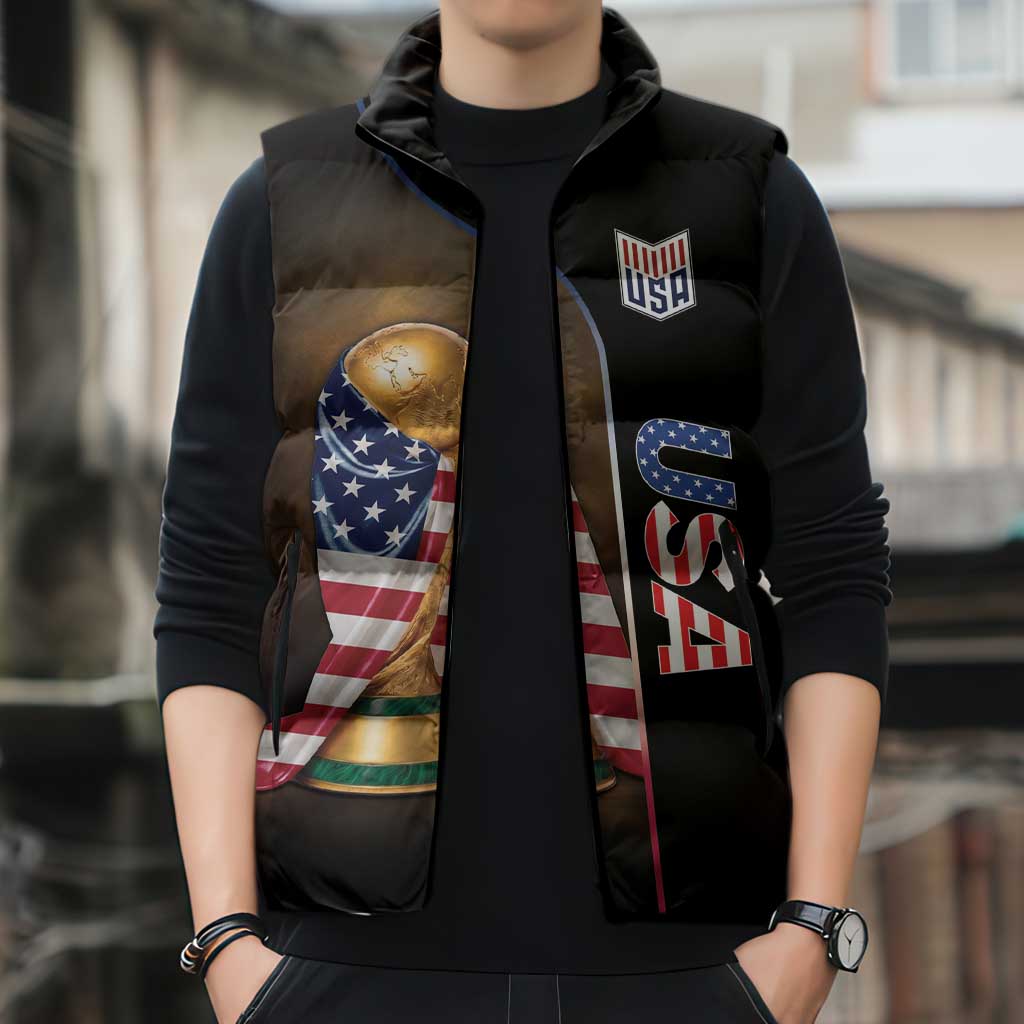 Personalized  USA Football 2026 Sleeveless Puffer Jacket Trophy Flag Pride Art
