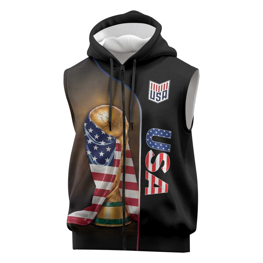 Personalized  USA Football 2026 Sleeveless Zip Hoodie Trophy Flag Pride Art
