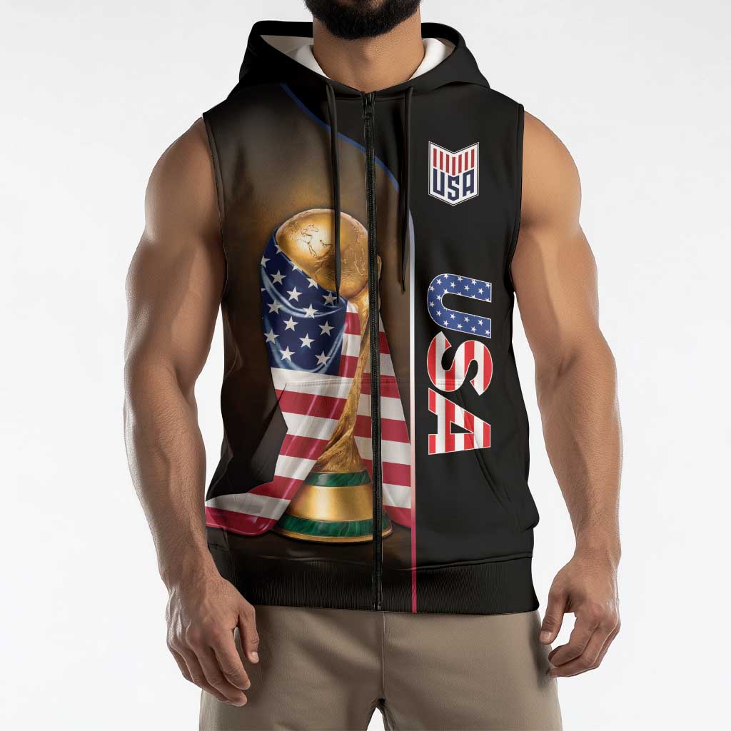 Personalized  USA Football 2026 Sleeveless Zip Hoodie Trophy Flag Pride Art
