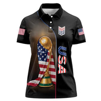 Personalized  USA Football 2026 Women Polo Shirt Trophy Flag Pride Art