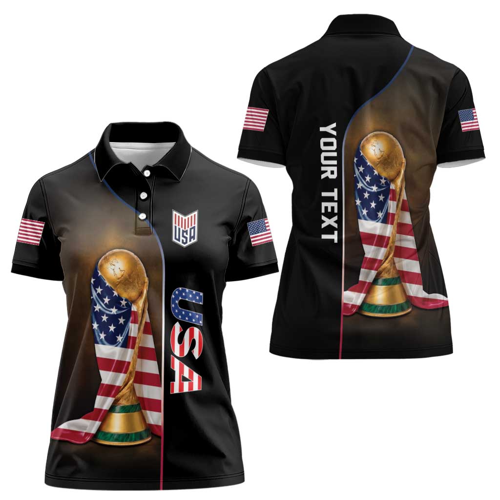 Personalized  USA Football 2026 Women Polo Shirt Trophy Flag Pride Art