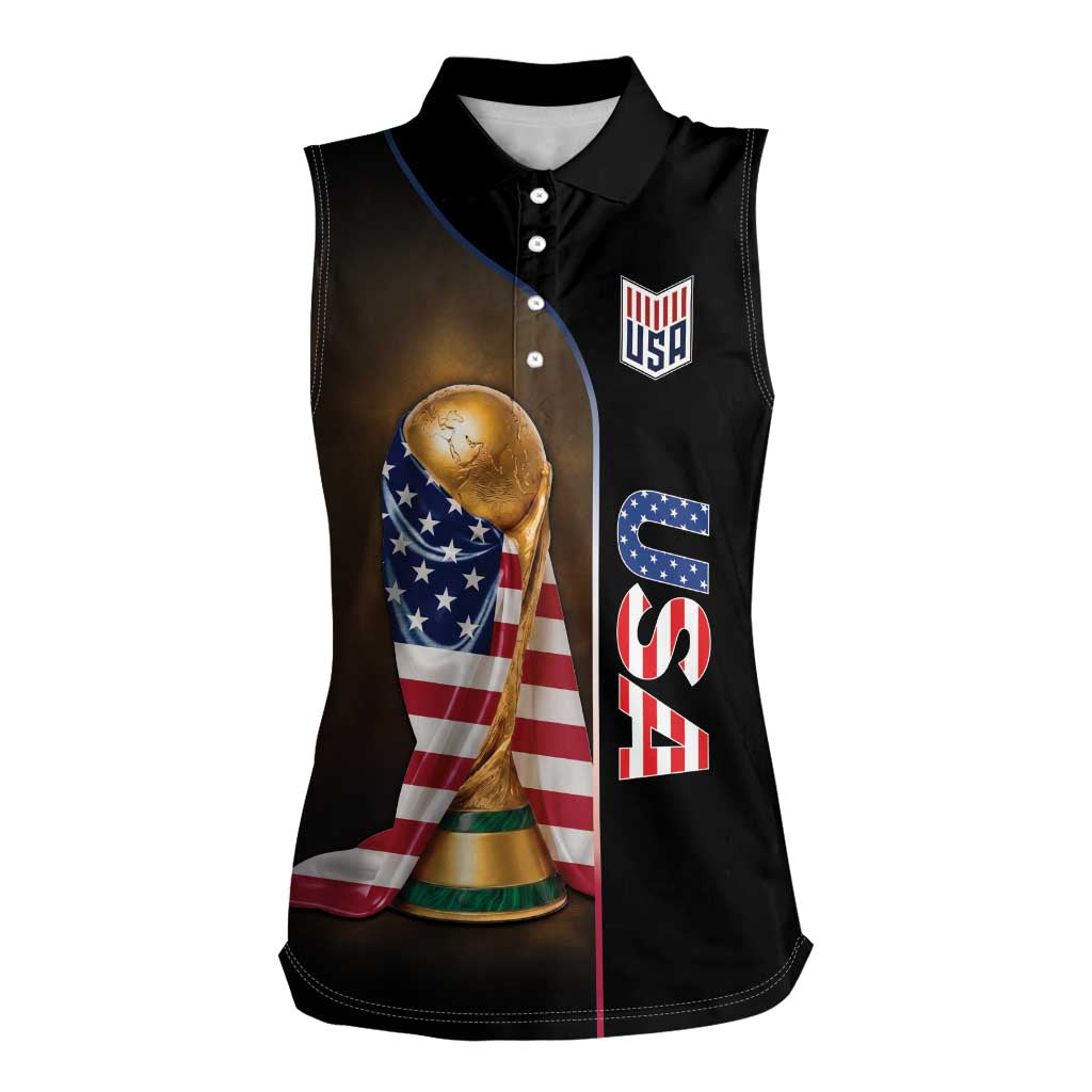 Personalized  USA Football 2026 Women Sleeveless Polo Shirt Trophy Flag Pride Art
