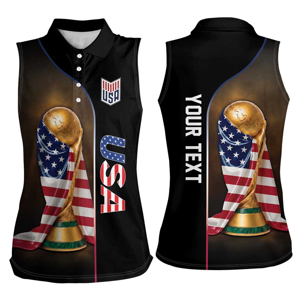 Personalized  USA Football 2026 Women Sleeveless Polo Shirt Trophy Flag Pride Art
