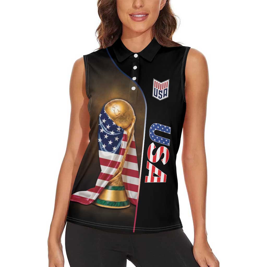 Personalized  USA Football 2026 Women Sleeveless Polo Shirt Trophy Flag Pride Art