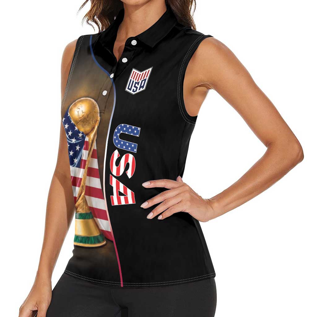 Personalized  USA Football 2026 Women Sleeveless Polo Shirt Trophy Flag Pride Art