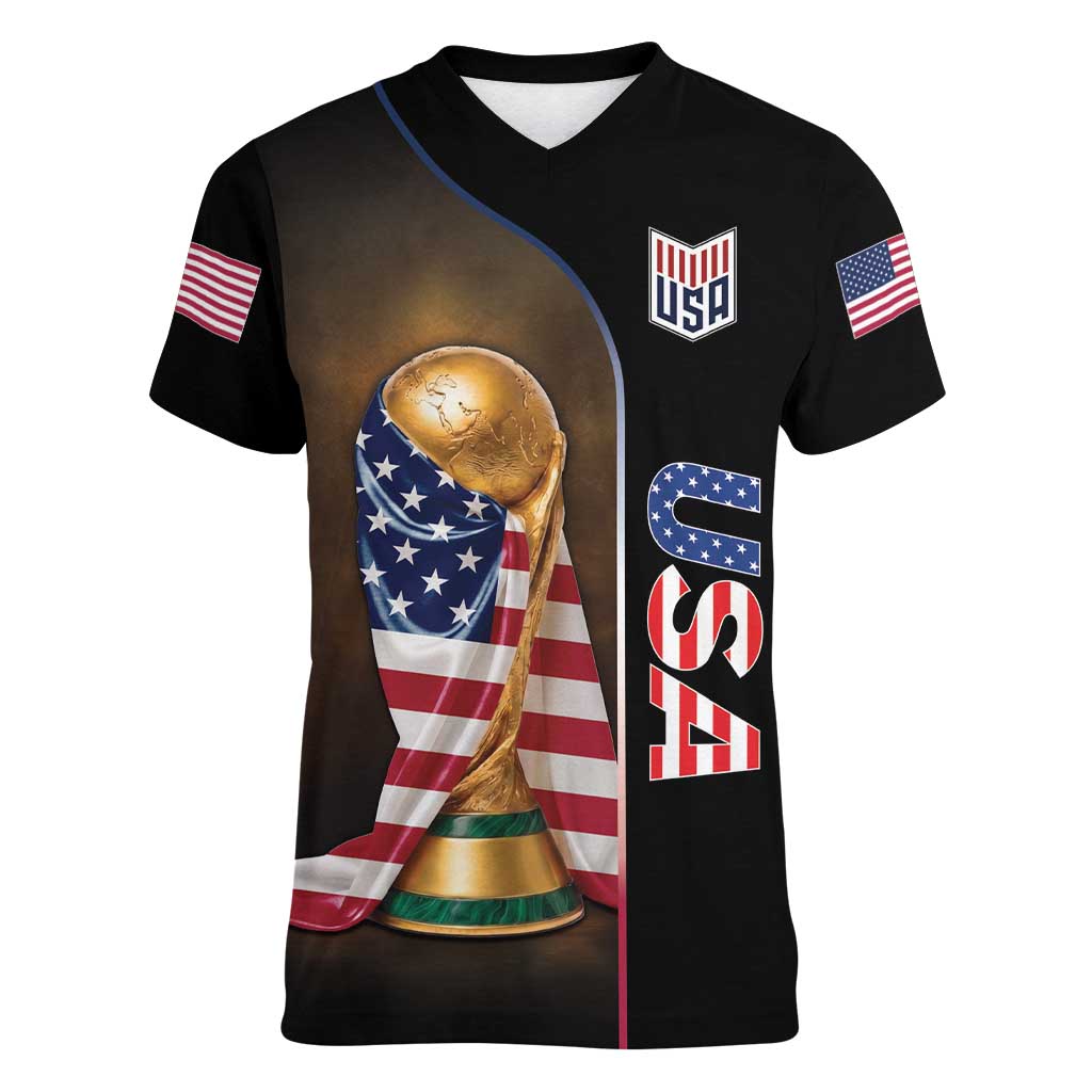 Personalized  USA Football 2026 Women V-Neck T-Shirt Trophy Flag Pride Art