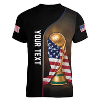 Personalized  USA Football 2026 Women V-Neck T-Shirt Trophy Flag Pride Art