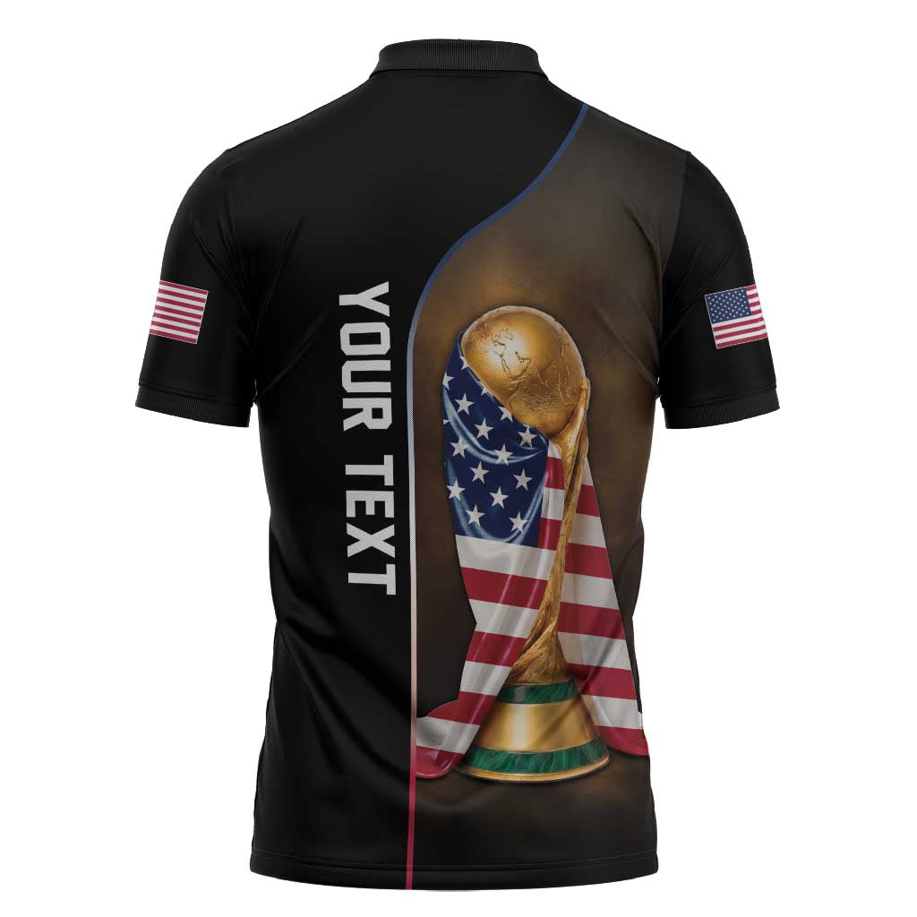 Personalized  USA Football 2026 Zipper Polo Shirt Trophy Flag Pride Art