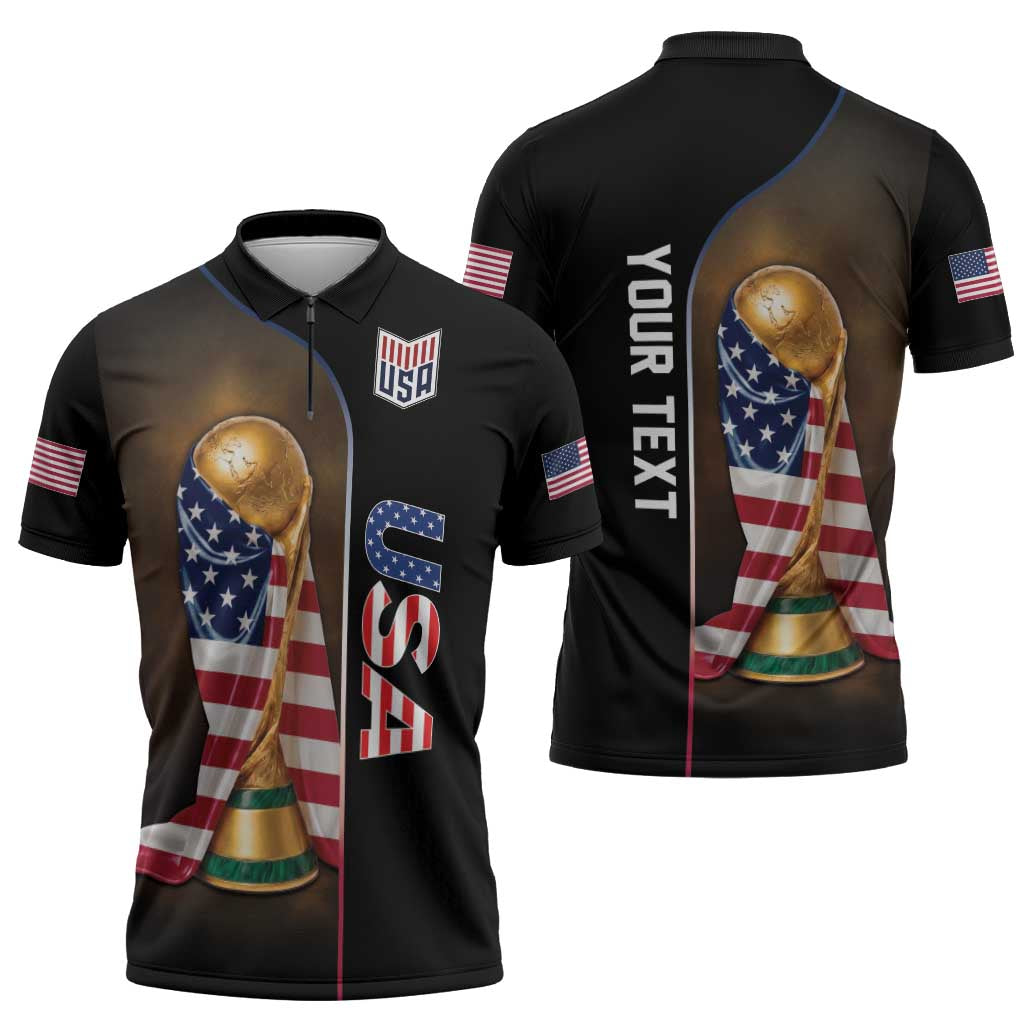 Personalized  USA Football 2026 Zipper Polo Shirt Trophy Flag Pride Art