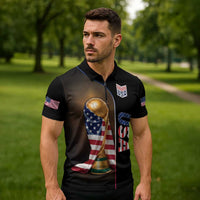 Personalized  USA Football 2026 Zipper Polo Shirt Trophy Flag Pride Art