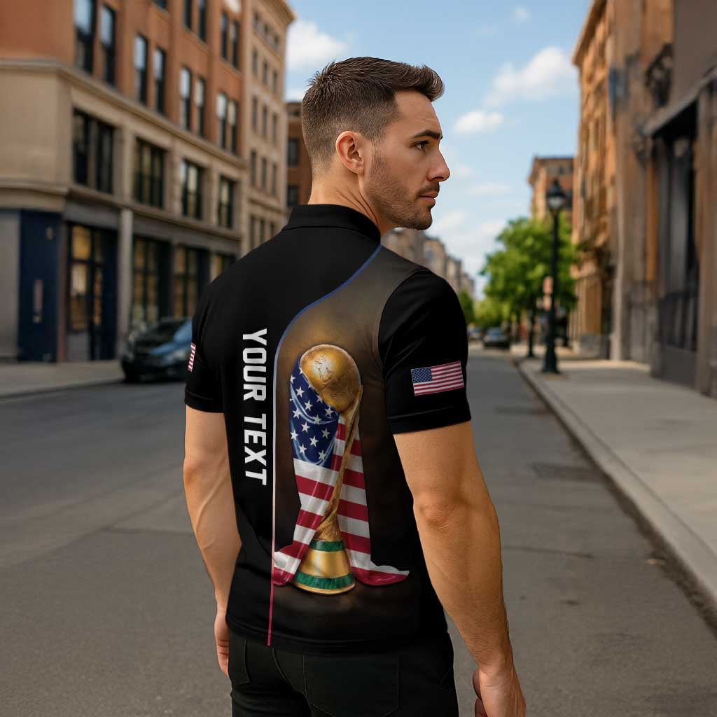 Personalized  USA Football 2026 Zipper Polo Shirt Trophy Flag Pride Art