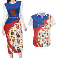 Russian Doll Couples Matching Long Sleeve Bodycon Dress and Hawaiian Shirt Flag Color Style No1 - Wonder Print Shop