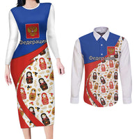 Russian Doll Couples Matching Long Sleeve Bodycon Dress and Long Sleeve Button Shirt Flag Color Style No1 - Wonder Print Shop