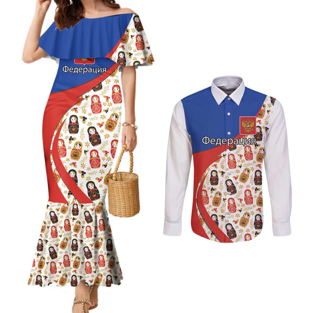 Russian Doll Couples Matching Mermaid Dress and Long Sleeve Button Shirt Flag Color Style No1 - Wonder Print Shop