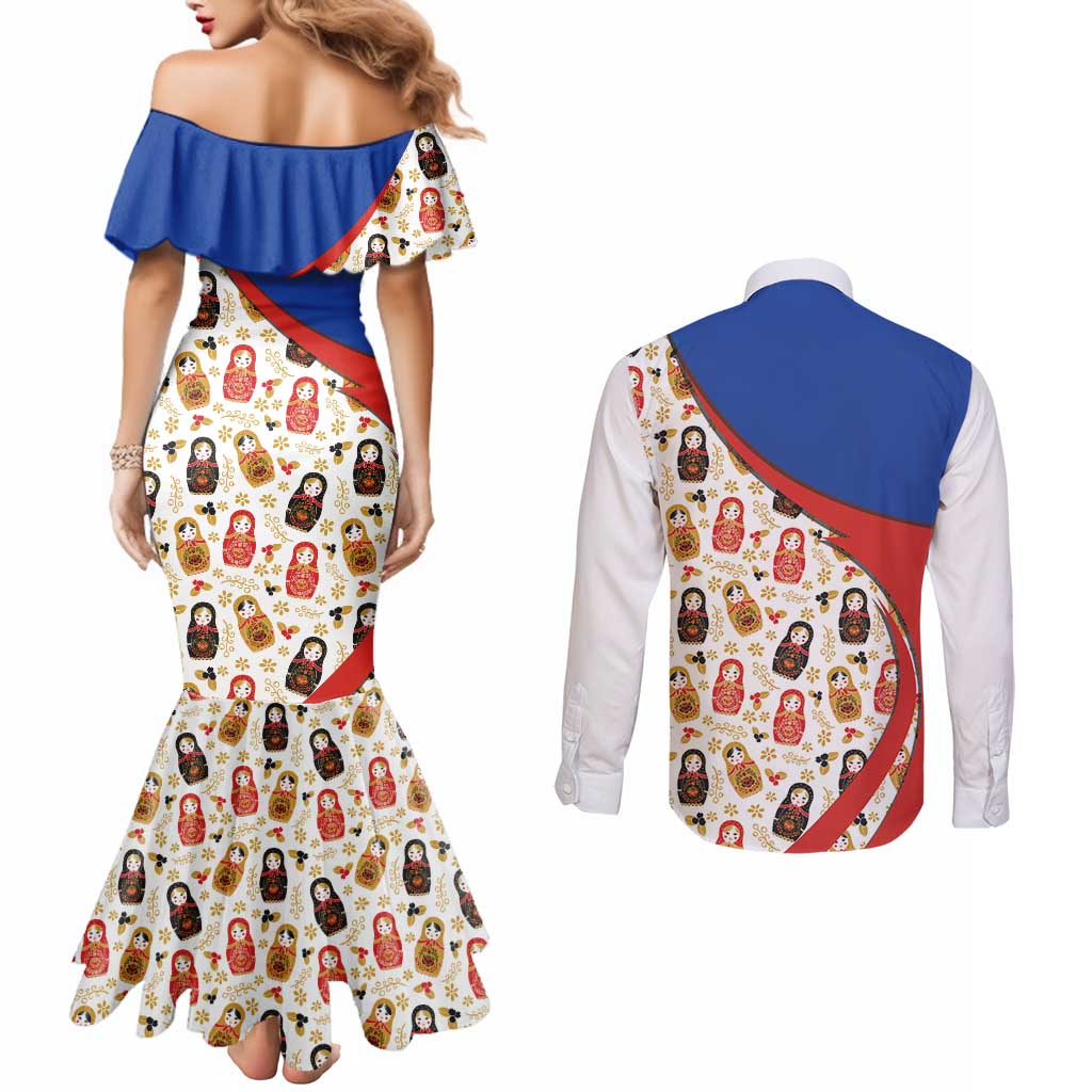 Russian Doll Couples Matching Mermaid Dress and Long Sleeve Button Shirt Flag Color Style No1 - Wonder Print Shop