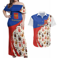 Russian Doll Couples Matching Off Shoulder Maxi Dress and Hawaiian Shirt Flag Color Style No1 - Wonder Print Shop