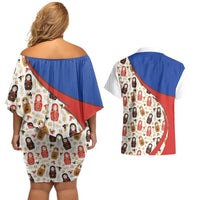Russian Doll Couples Matching Off Shoulder Short Dress and Hawaiian Shirt Flag Color Style No1 - Wonder Print Shop