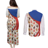 Russian Doll Couples Matching Puletasi and Long Sleeve Button Shirt Flag Color Style No1 - Wonder Print Shop