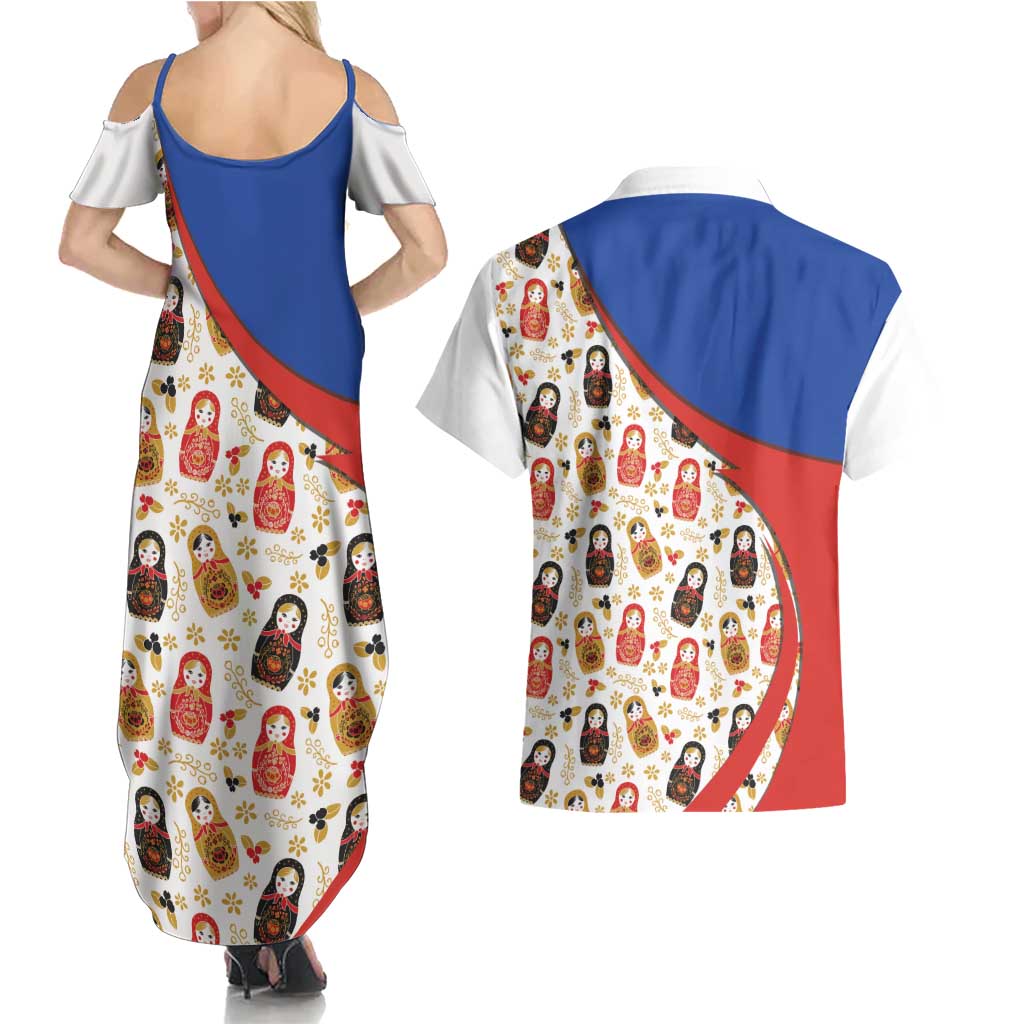 Russian Doll Couples Matching Summer Maxi Dress and Hawaiian Shirt Flag Color Style No1 - Wonder Print Shop