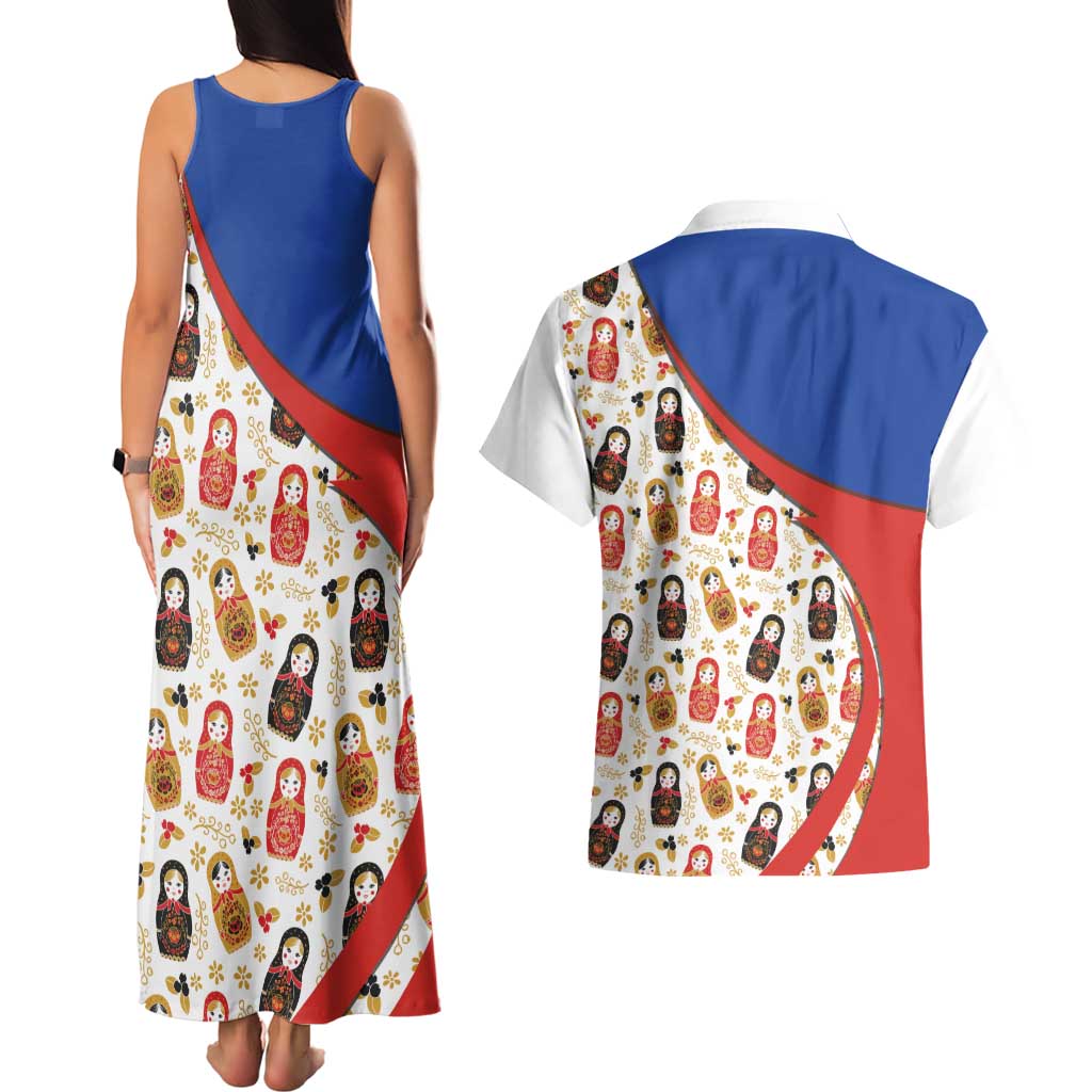 Russian Doll Couples Matching Tank Maxi Dress and Hawaiian Shirt Flag Color Style No1 - Wonder Print Shop