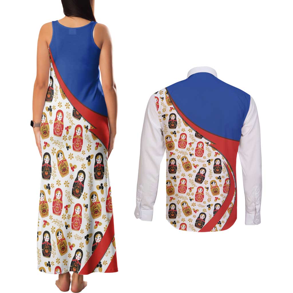 Russian Doll Couples Matching Tank Maxi Dress and Long Sleeve Button Shirt Flag Color Style No1 - Wonder Print Shop