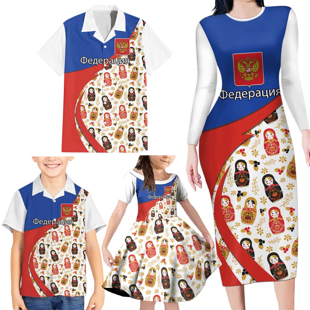 Russian Doll Family Matching Long Sleeve Bodycon Dress and Hawaiian Shirt Flag Color Style No1 - Wonder Print Shop