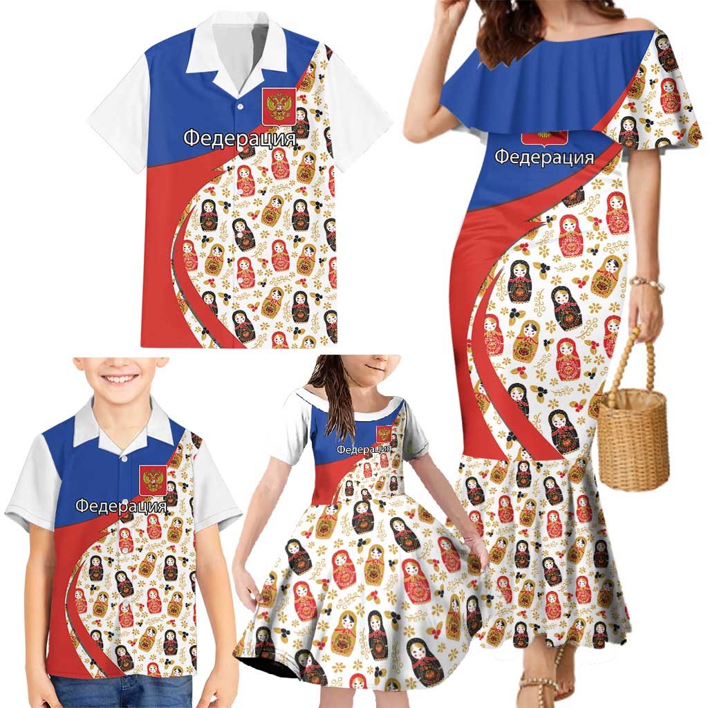 Russian Doll Family Matching Mermaid Dress and Hawaiian Shirt Flag Color Style No1 - Wonder Print Shop