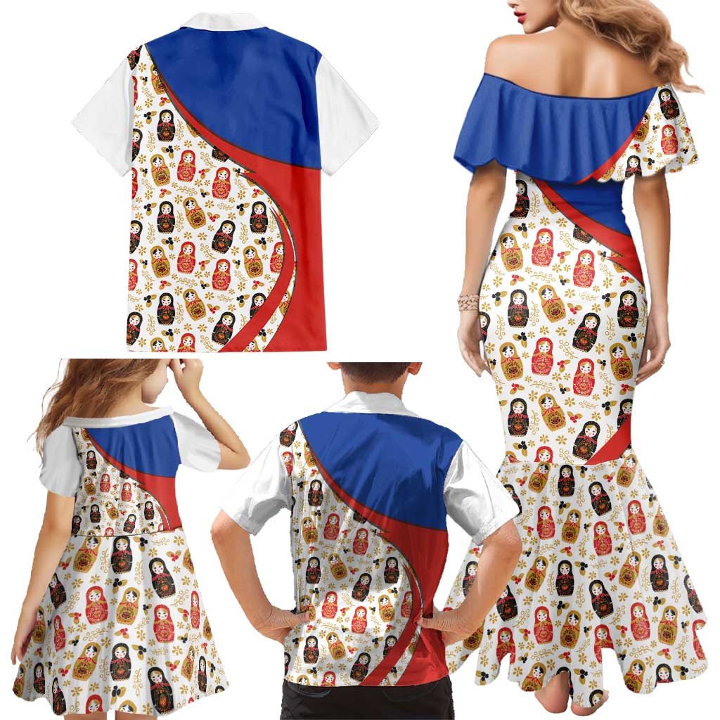 Russian Doll Family Matching Mermaid Dress and Hawaiian Shirt Flag Color Style No1 - Wonder Print Shop
