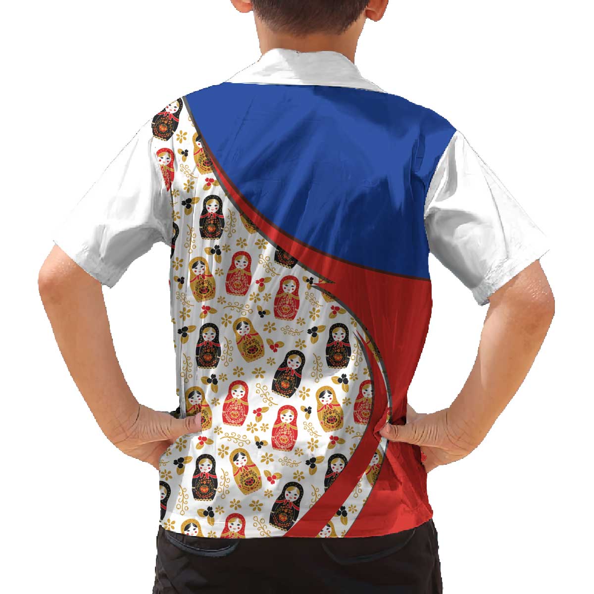 Russian Doll Family Matching Off The Shoulder Long Sleeve Dress and Hawaiian Shirt Flag Color Style No1 - Wonder Print Shop