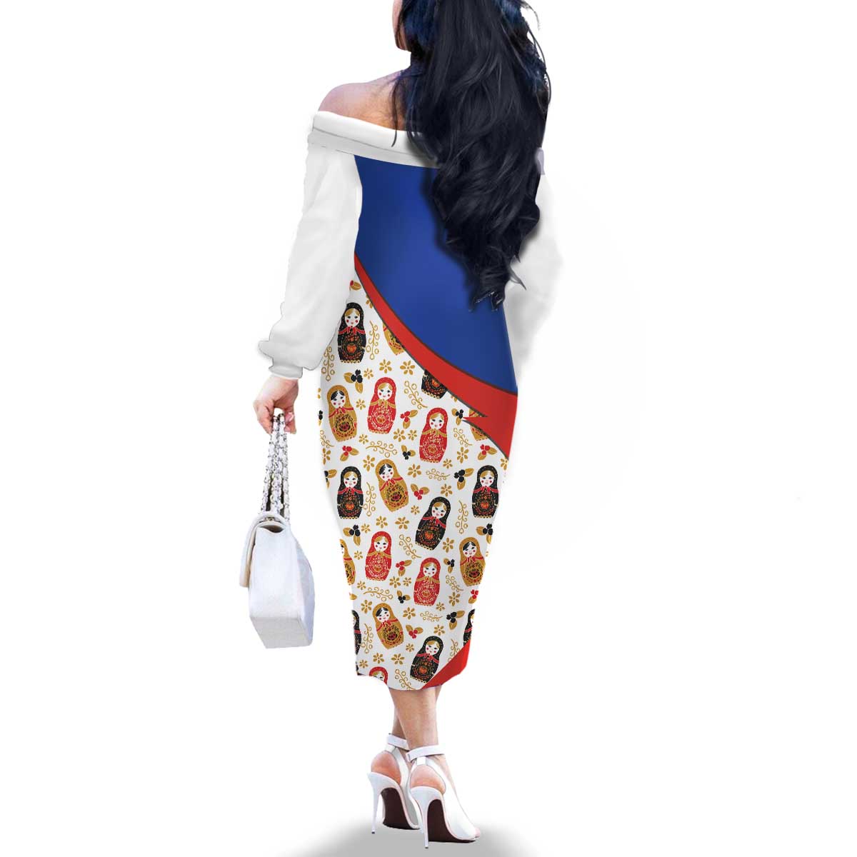 Russian Doll Family Matching Off The Shoulder Long Sleeve Dress and Hawaiian Shirt Flag Color Style No1 - Wonder Print Shop