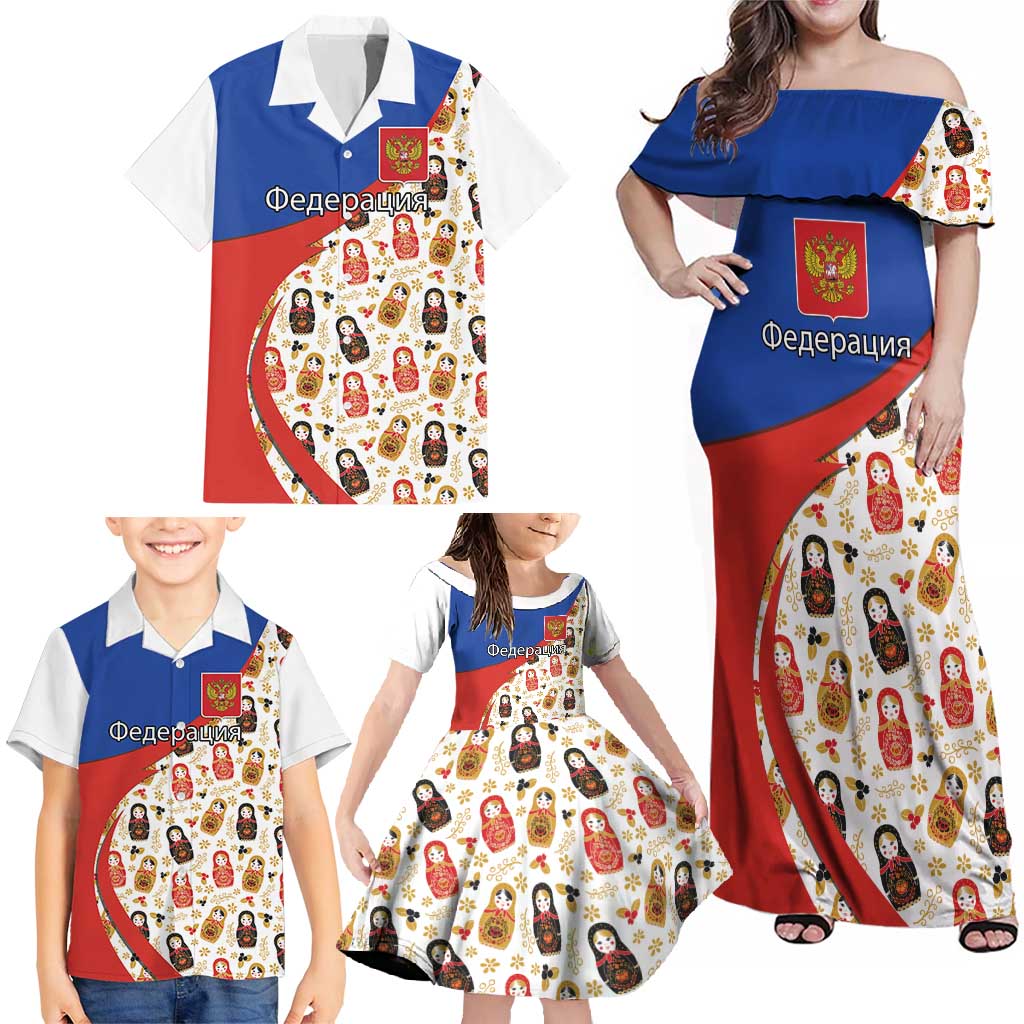 Russian Doll Family Matching Off Shoulder Maxi Dress and Hawaiian Shirt Flag Color Style No1 - Wonder Print Shop