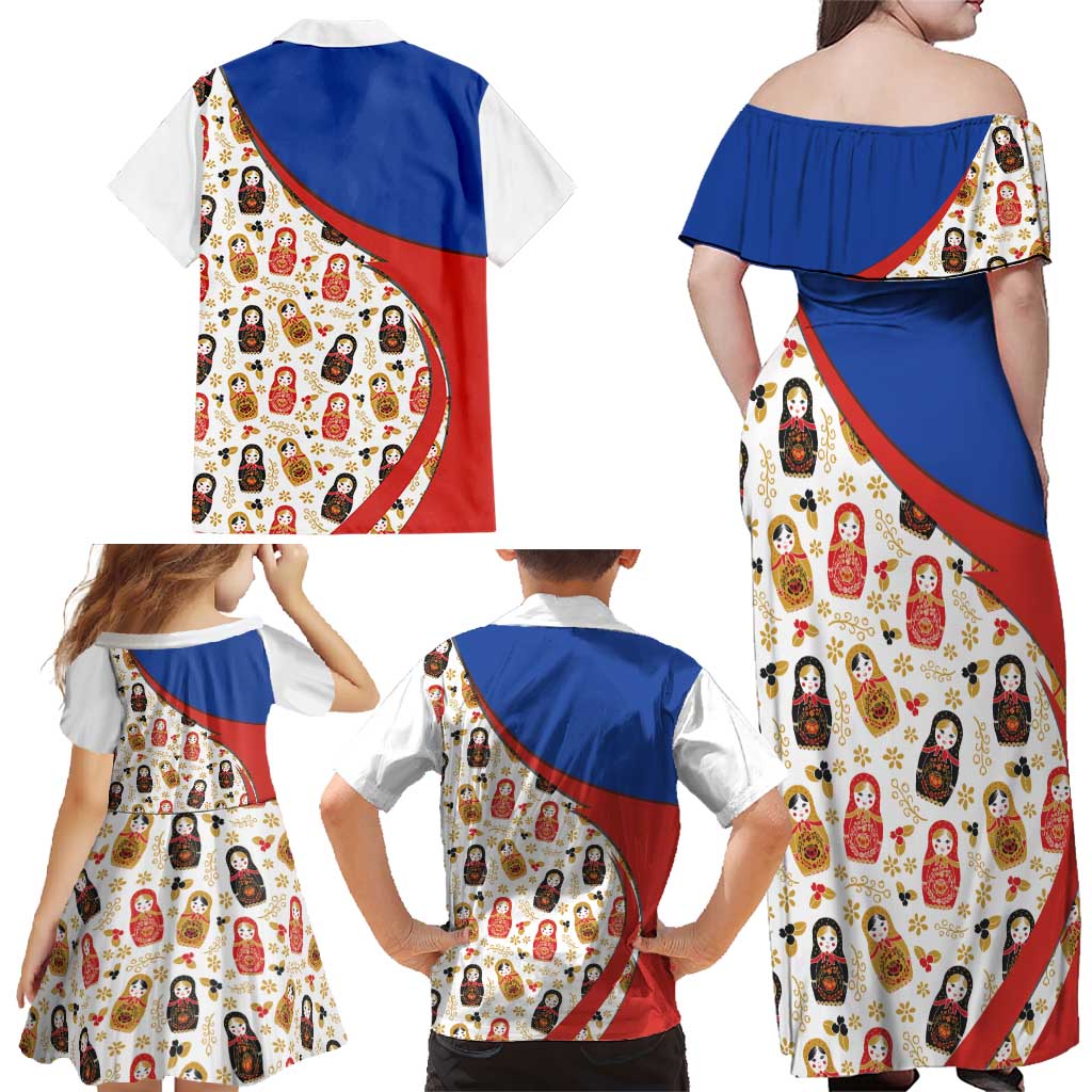 Russian Doll Family Matching Off Shoulder Maxi Dress and Hawaiian Shirt Flag Color Style No1 - Wonder Print Shop