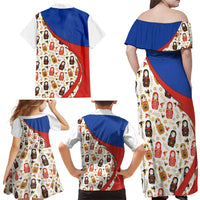 Russian Doll Family Matching Off Shoulder Maxi Dress and Hawaiian Shirt Flag Color Style No1 - Wonder Print Shop