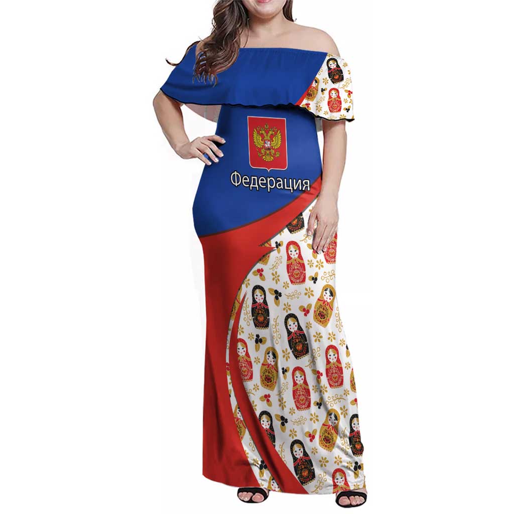 Russian Doll Family Matching Off Shoulder Maxi Dress and Hawaiian Shirt Flag Color Style No1 - Wonder Print Shop