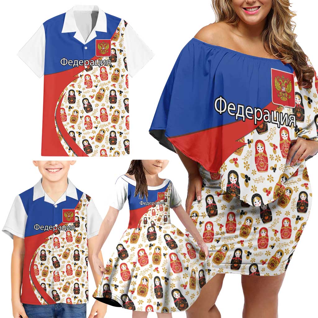 Russian Doll Family Matching Off Shoulder Short Dress and Hawaiian Shirt Flag Color Style No1 - Wonder Print Shop