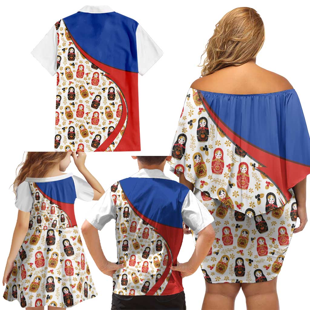 Russian Doll Family Matching Off Shoulder Short Dress and Hawaiian Shirt Flag Color Style No1 - Wonder Print Shop