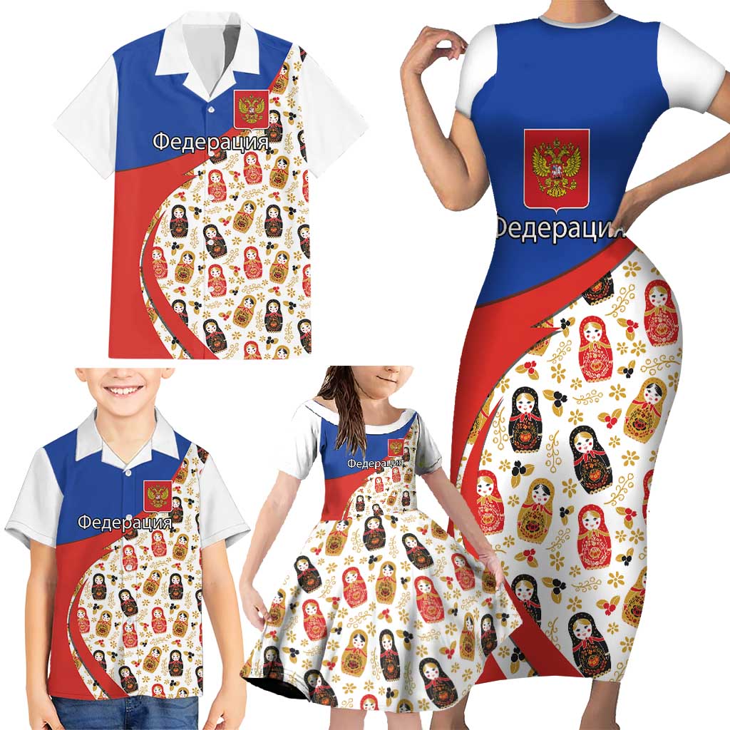 Russian Doll Family Matching Short Sleeve Bodycon Dress and Hawaiian Shirt Flag Color Style No1 - Wonder Print Shop