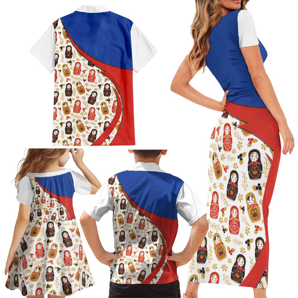 Russian Doll Family Matching Short Sleeve Bodycon Dress and Hawaiian Shirt Flag Color Style No1 - Wonder Print Shop
