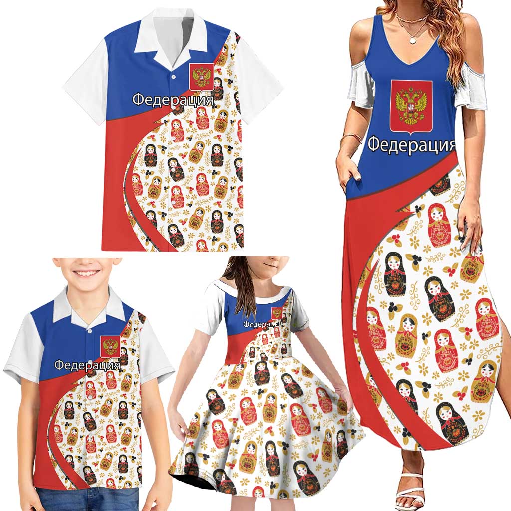 Russian Doll Family Matching Summer Maxi Dress and Hawaiian Shirt Flag Color Style No1 - Wonder Print Shop