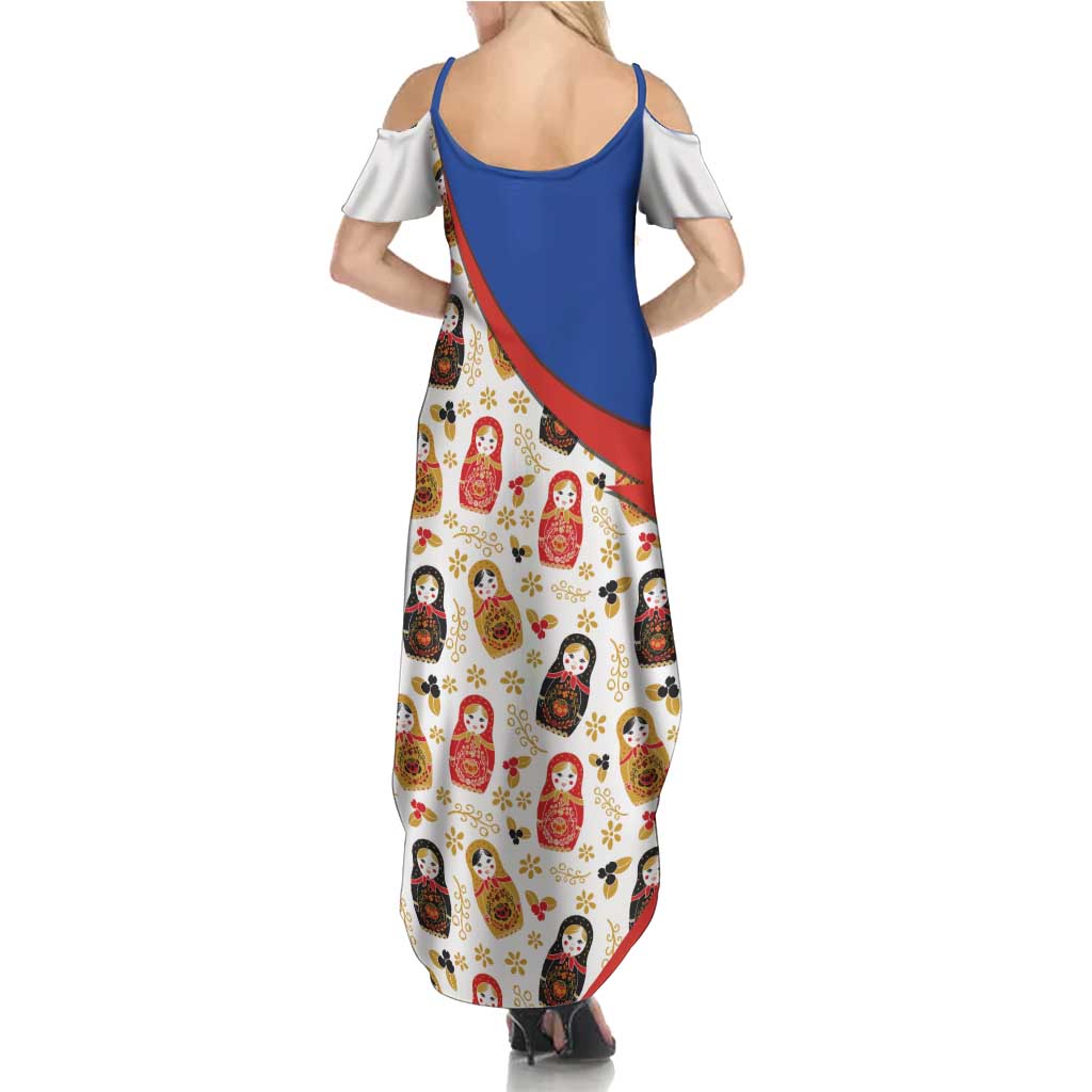 Russian Doll Family Matching Summer Maxi Dress and Hawaiian Shirt Flag Color Style No1 - Wonder Print Shop
